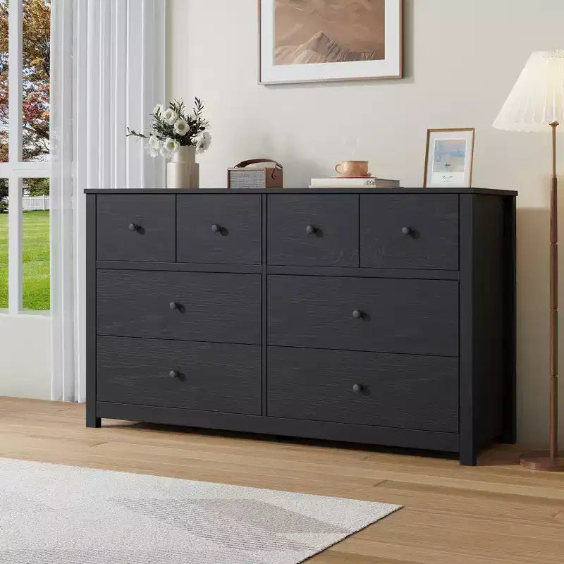 Moderne Kommode mit 8 Schubladen für das Schlafzimmer, breite Holzkommode mit viel Stauraum, freistehender Organizer-Schrank für das Wohnzimmer