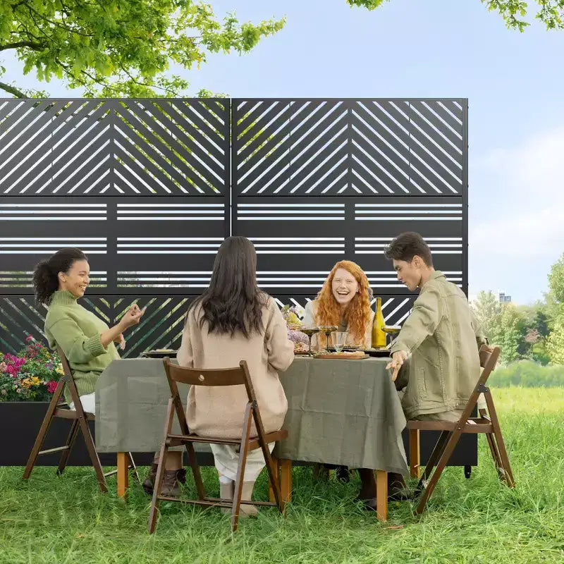 MAYEERTY Pflanzkasten mit Spalier Eisen Schwarz Parallel Line 01 Lamellen klassisch kombiniert Stil 183x119x41cm 3-teiliges Set