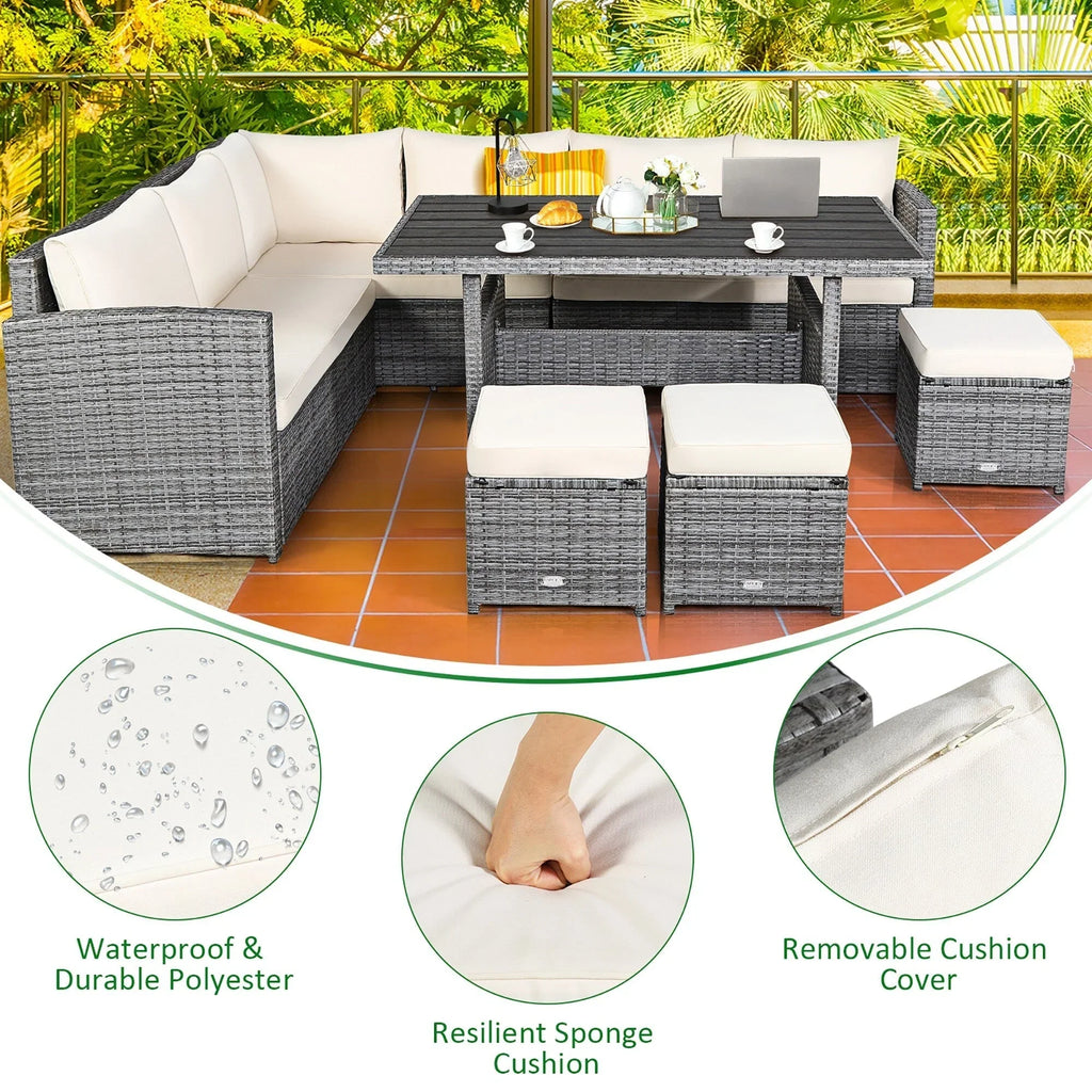 Costway 7-teiliges Terrassen-Essgruppe Rattan-Sofa Couch Ottomane – Details ansehen