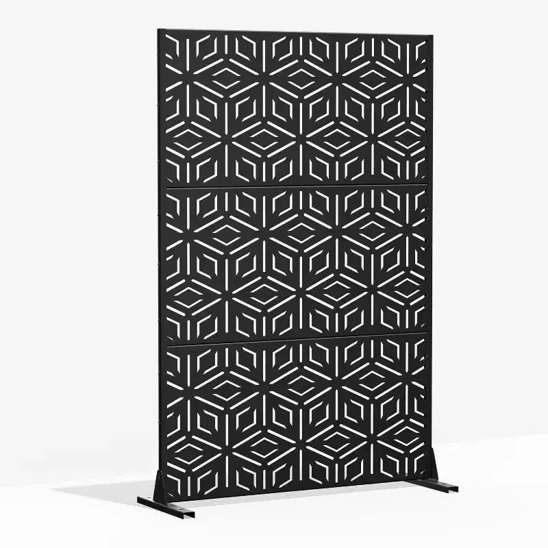 3-teiliger Raumteiler mit geometrischem Muster – Schwarz verzinkter Stahl