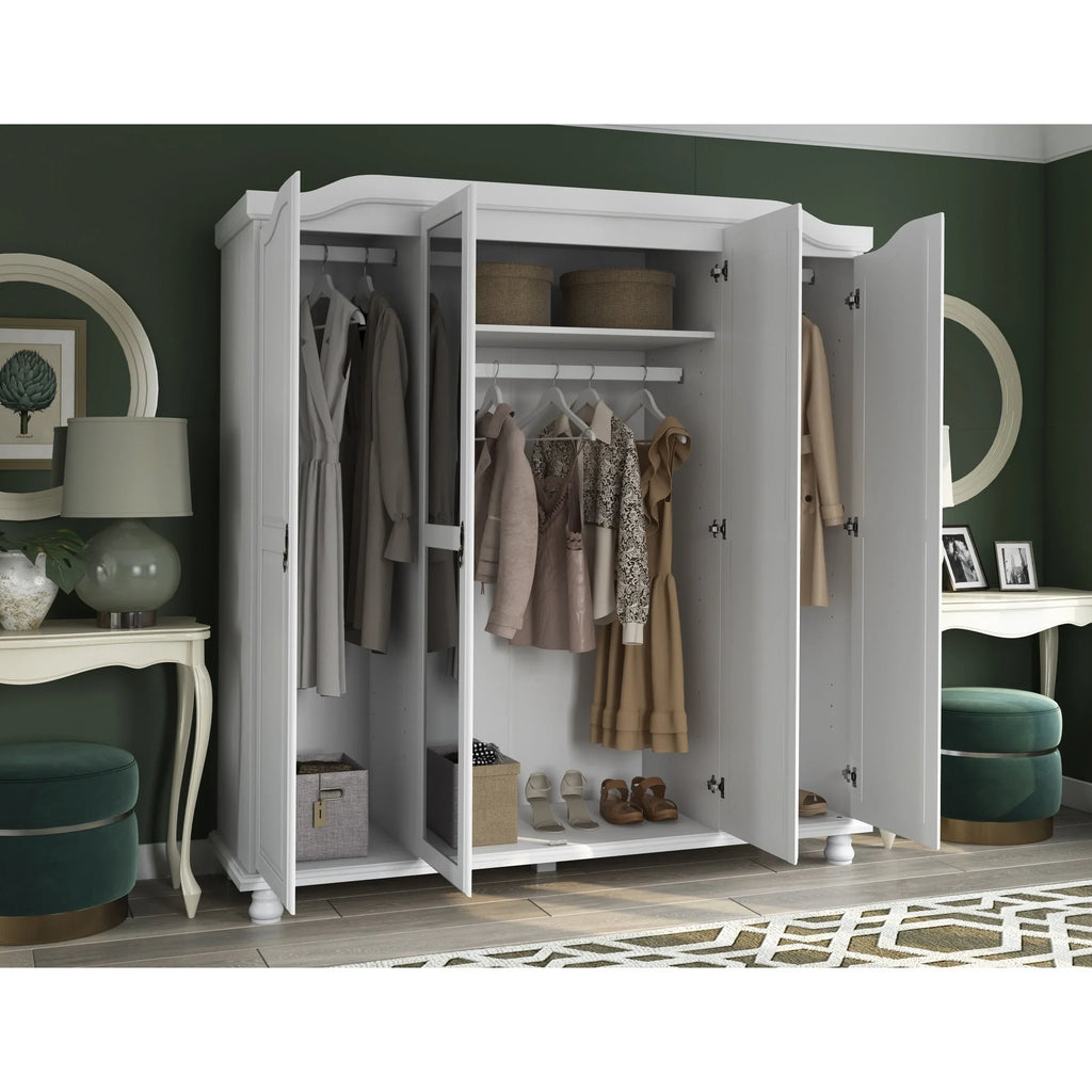 Palace Imports 100% Massivholz Kyle 4-türiger Kleiderschrank mit Massivholz- oder Spiegeltüren