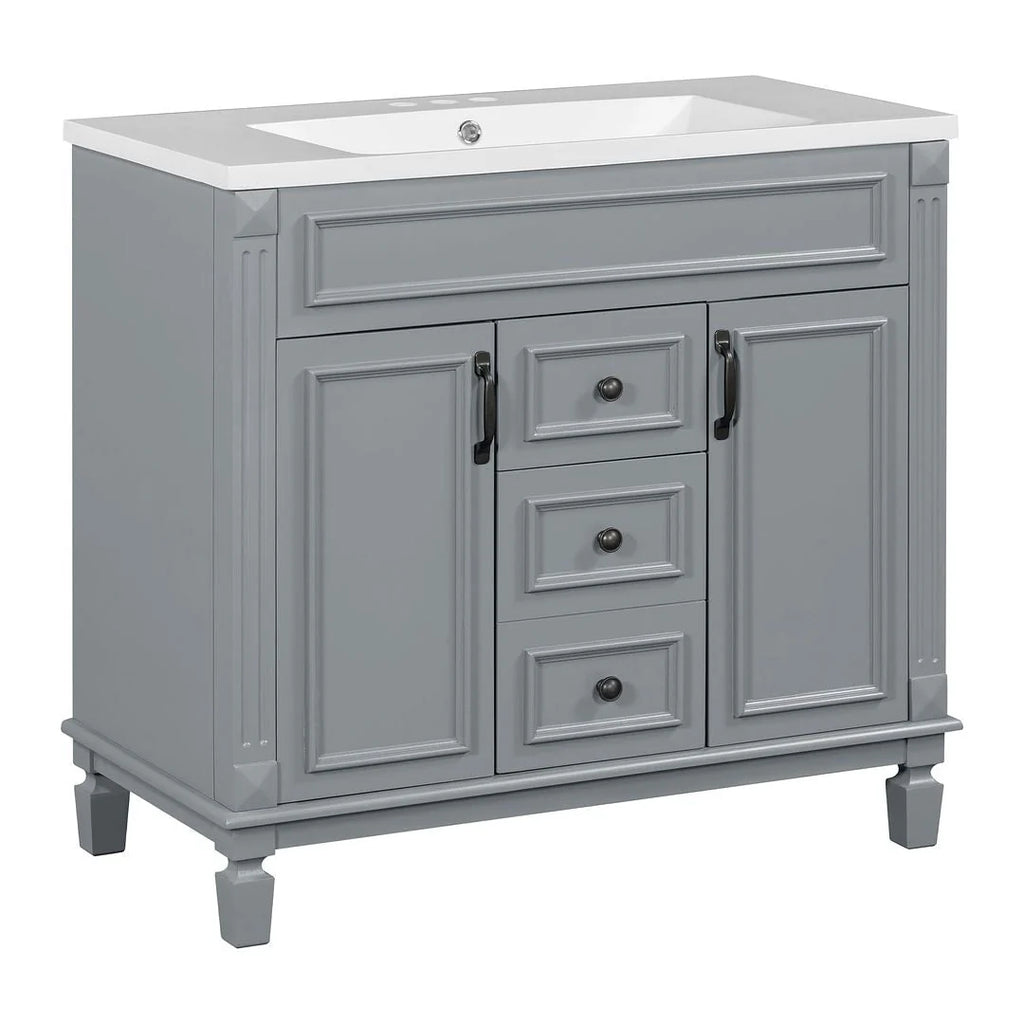 Moderner 36'' Badschrank mit Aufsatzwaschbecken und Spiegelschrank, 2 Türen und 2 Schubladen