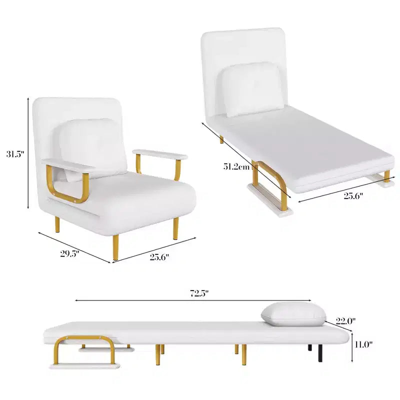 Klappbares Schlafsofa 3-in-1-Funktion - Verstellbare Rückenlehne mit 5 Positionen und Kissen, Platzsparender Schlafsessel für Wohnzimmer, Schlafzimmer & Büro (Weiß)