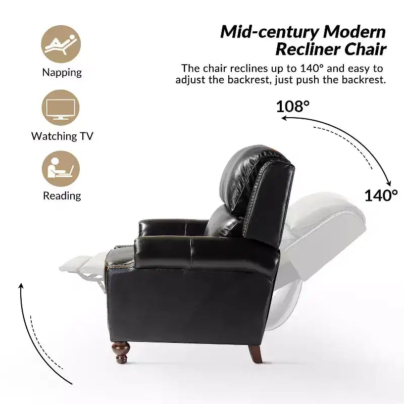2er-Set Elisabete Modern Wingback Echtleder-Liegesessel mit Vintage-Nagelkopfleiste für Wohn- und Schlafzimmer | ART OF LIVING DESIGNS