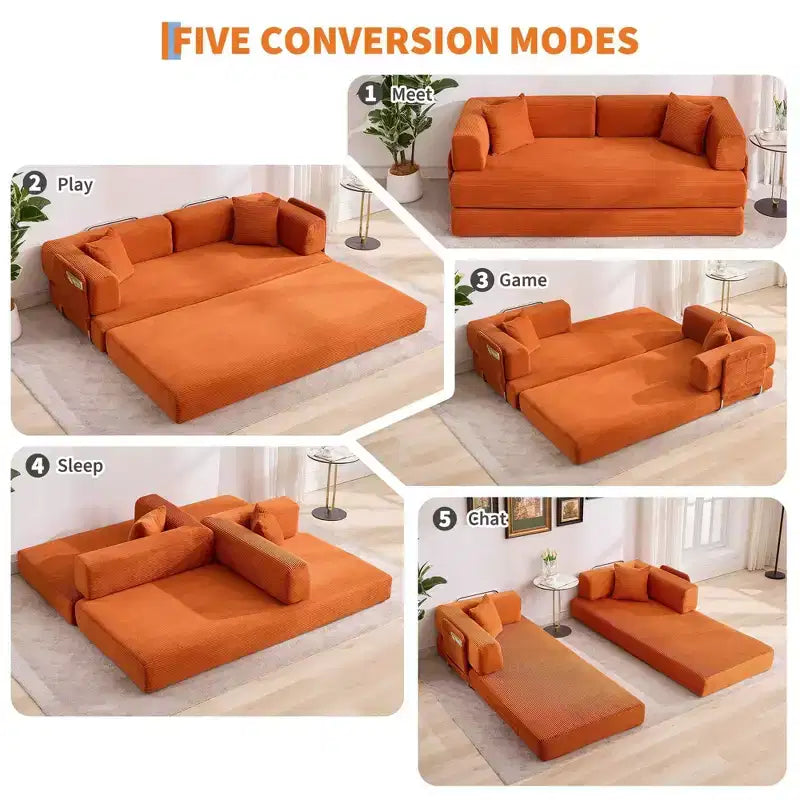 Schlafsofa, 78.8 5-in-1 Klappmatratze/Liegesofa, Stahlrahmen mit fester Form, Cord mit Kissen
