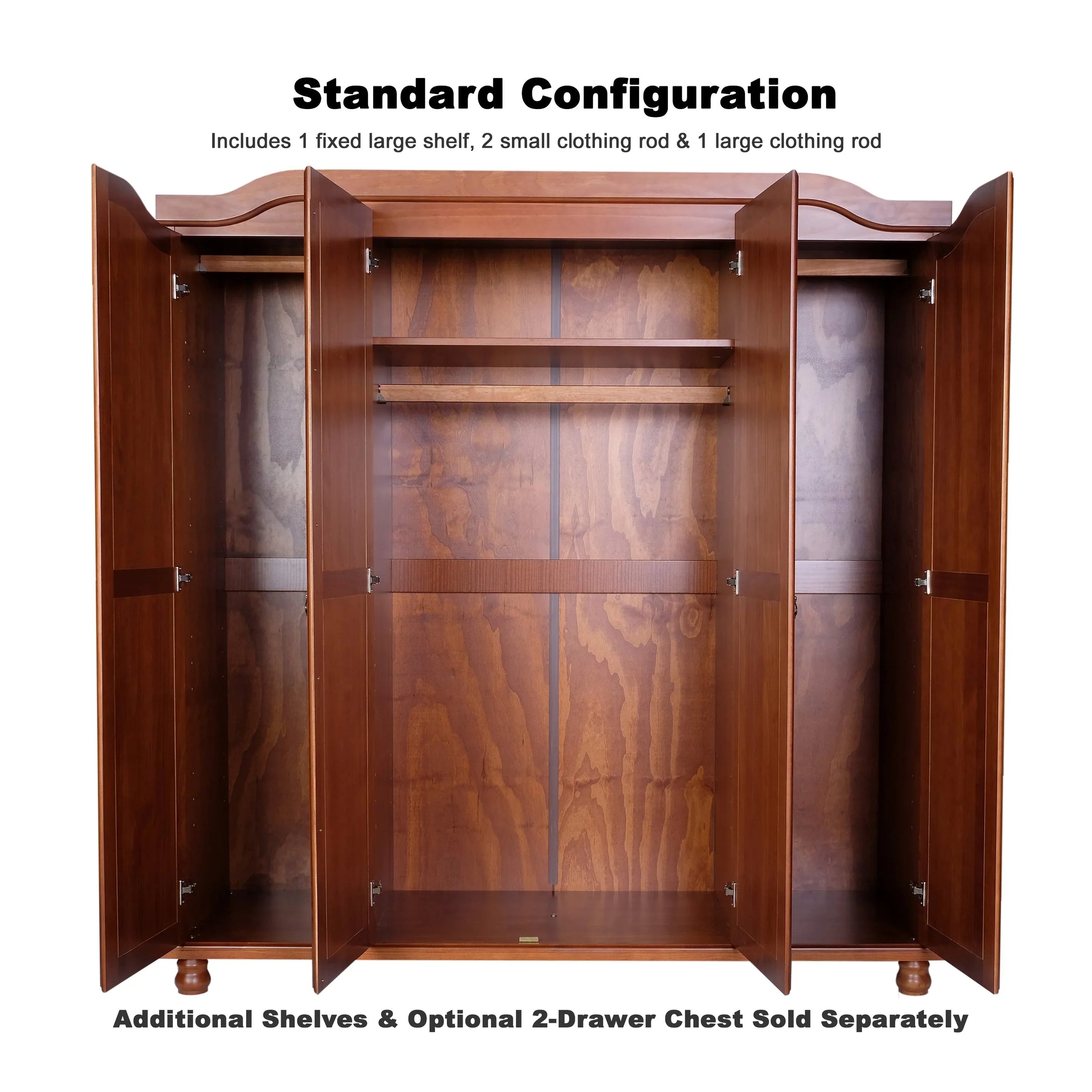 Palace Imports 100% Massivholz Kyle 4-türiger Kleiderschrank mit Massivholz- oder Spiegeltüren