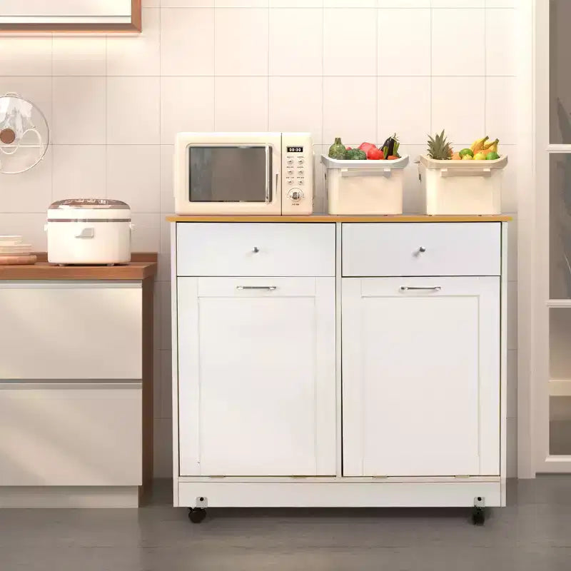 EROMMY Doppel-Mülleimer mit Kippfunktion und 2 Schubladen, Mülleimer mit Stauraum auf Rollen, weiß