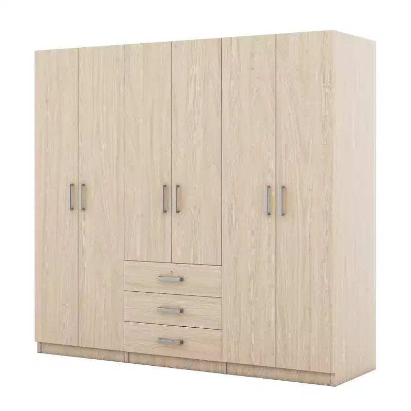 6-türiger Holz-Kleiderschrank mit Schubladen für das Schlafzimmer