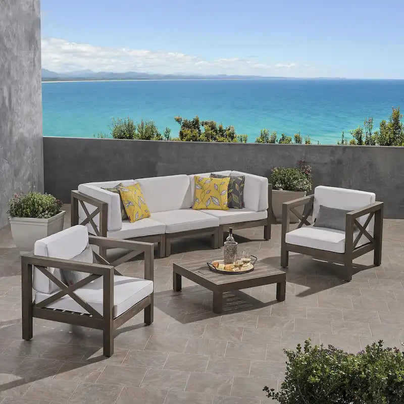Brava 6-teiliges Loungeset aus Akazienholz von Christopher Knight Home für den Außenbereich