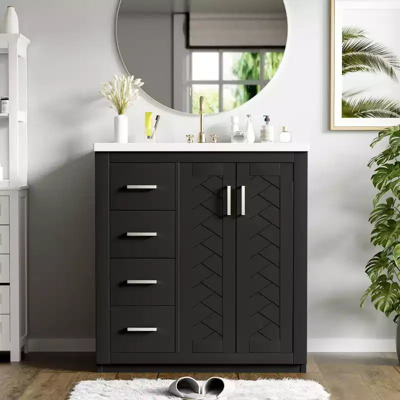 30 Zoll Einzelwaschtisch-Badschrank mit Unterschrank und 3 Schubladen – Schwarz / Blau / Grün / Indigo / Weiß