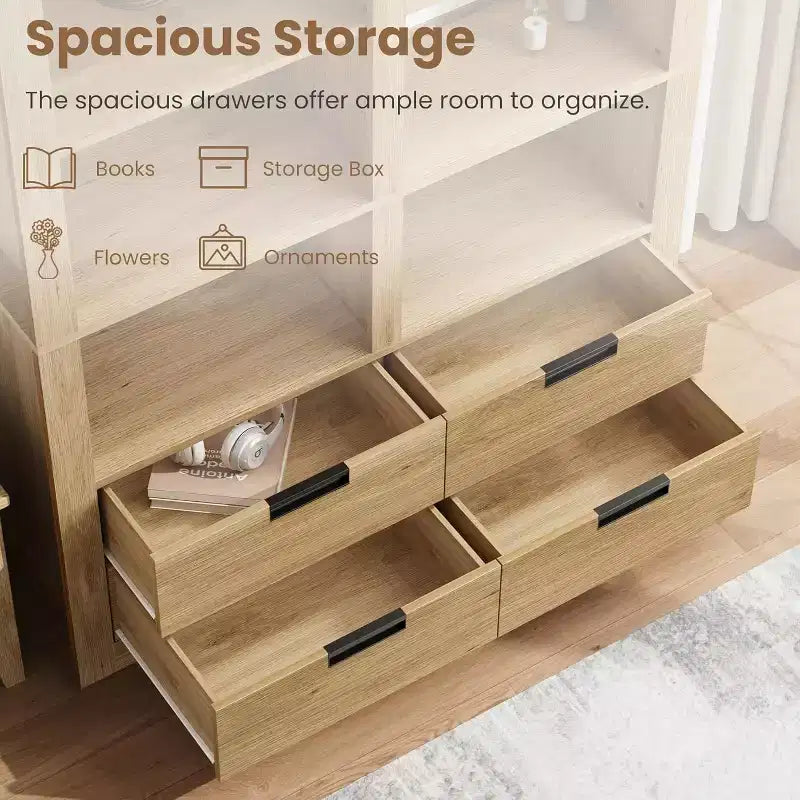 72" hohes Bücherregal mit 4 Schubladen, freistehendes Bauernhaus-Regal für Schlafzimmer, Wohnzimmer, Heimbüro