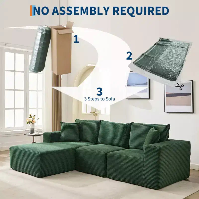 108 Modernes Sofa, 3-Sitzer Polster Ecksofa mit Kissen, Tiefes Sofa, Keine Montage Erforderlich