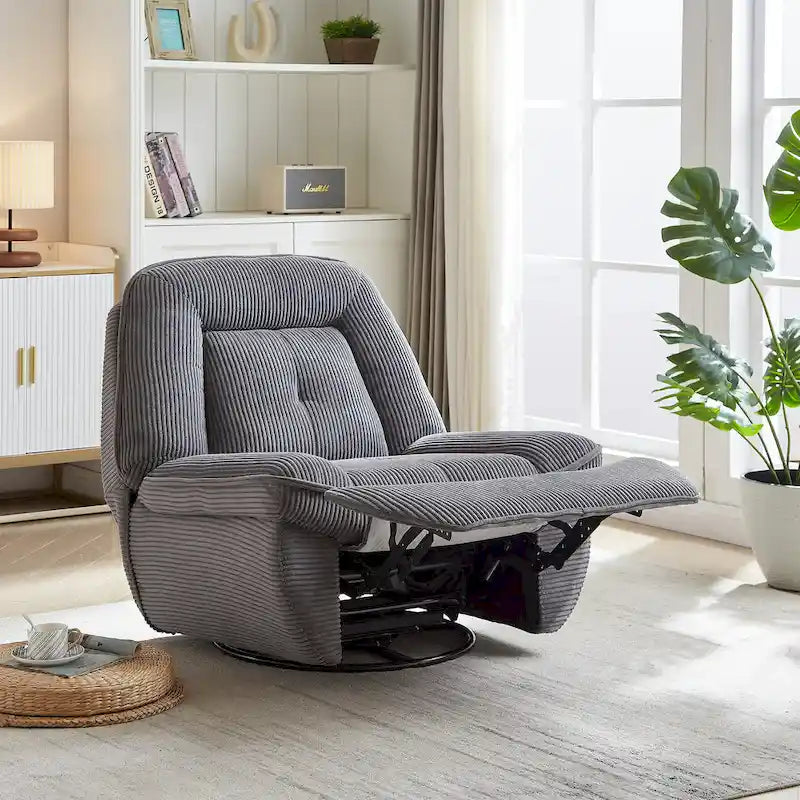 Drehbarer Relaxsessel aus Cord mit Gleitfunktion und Fußstütze für das Wohnzimmer