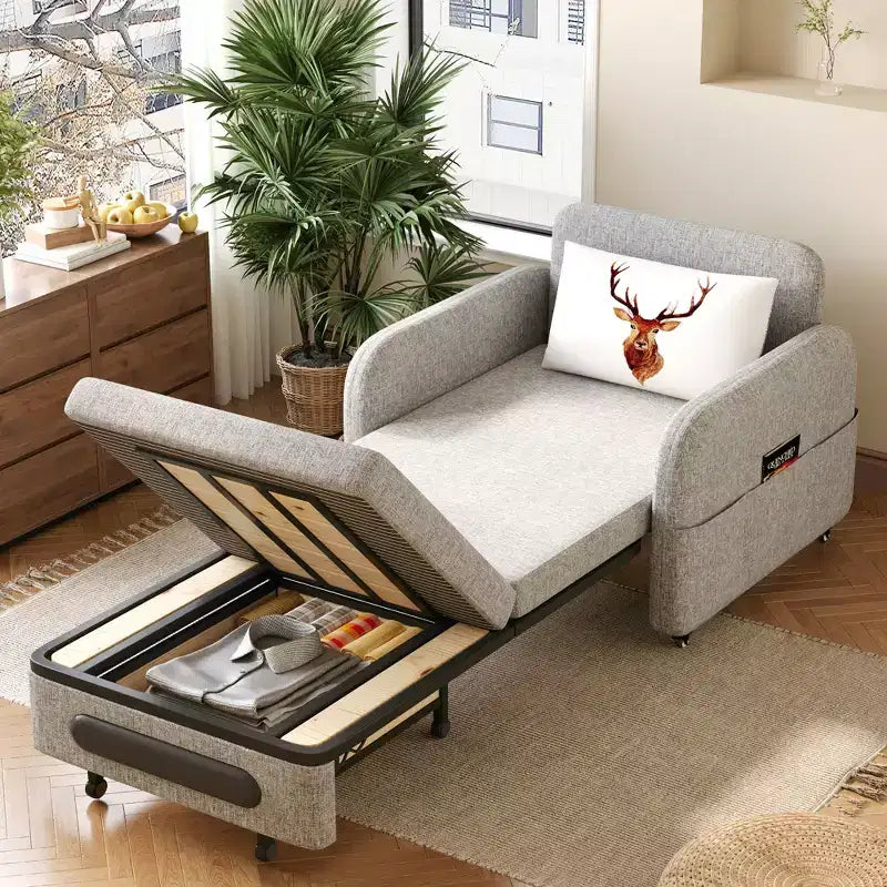 Gaoyangjiaju 3-in-1 Schlafsofa mit Stauraumschublade – Ausziehbares Schlafsofa mit Seitentasche & Kissen – Grau