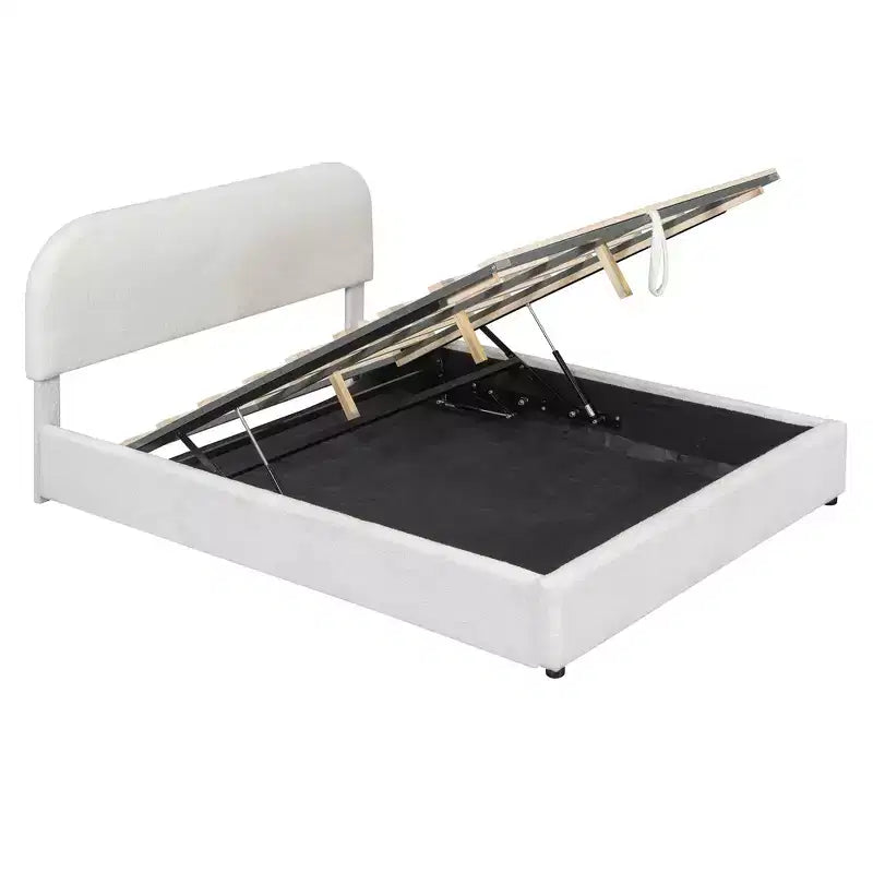 Gepolstertes Bett in Queensize-Größe mit Lift-Up-Stauraum – Weiß