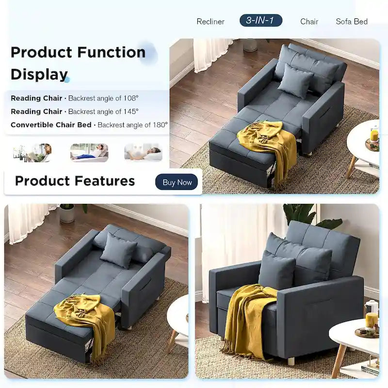 Verstellbares Schlafsofa, 3-in-1-Funktion, verschiedene Farben, für 1 Person
