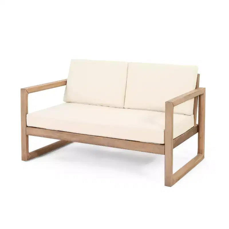 Akazienholz-Gartenmöbel-Set, Outdoor-Sitzgruppe mit Couchtisch und weichen Kissen für Garten, Veranda und Balkon, Beige - Merax