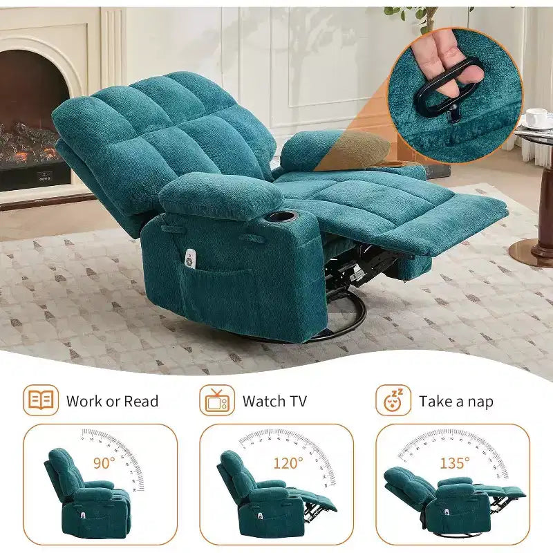 Übergroßer Relaxsessel für Erwachsene, Manueller Dreh-Schaukelsofa, Seitentaschen & Getränkehalter für Große und Schwergewichtige, Wohnzimmer
