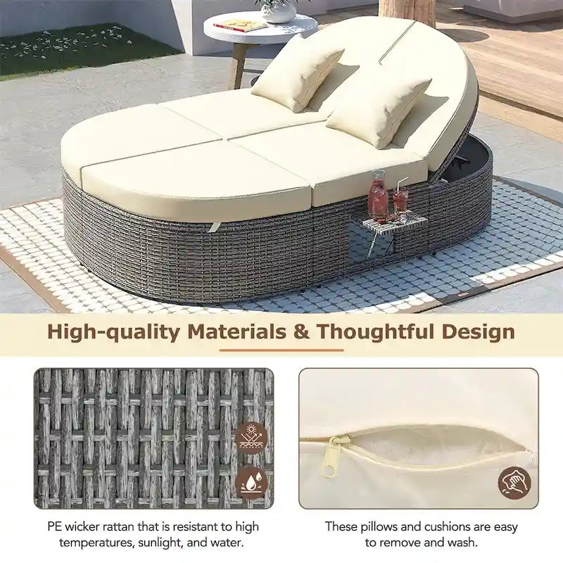 Outdoor Sonnenliege Gartenliege 2-Personen-Daybed mit Kissen und Polstern