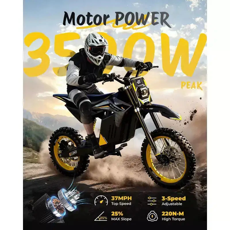 ECOLEAP 3500 W Peak Elektro-Dirtbike für Jugendliche & Erwachsene, 60 km/h Offroad E-Bike, 48 V 21 Ah Akku, bis zu 88 km Reichweite, 180 kg, 13+