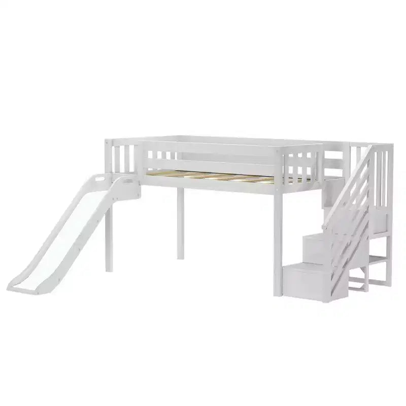 Kinder-Hochbett mit Rutsche & Treppe, Massivholz, 14 Schutzgitter, 180 kg Tragfähigkeit