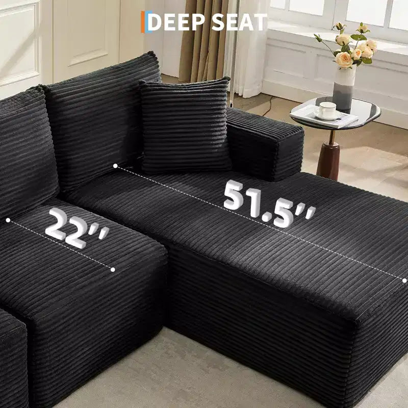 108 Modernes Sofa, 3-Sitzer Polster Ecksofa mit Kissen, Tiefes Sofa, Keine Montage Erforderlich