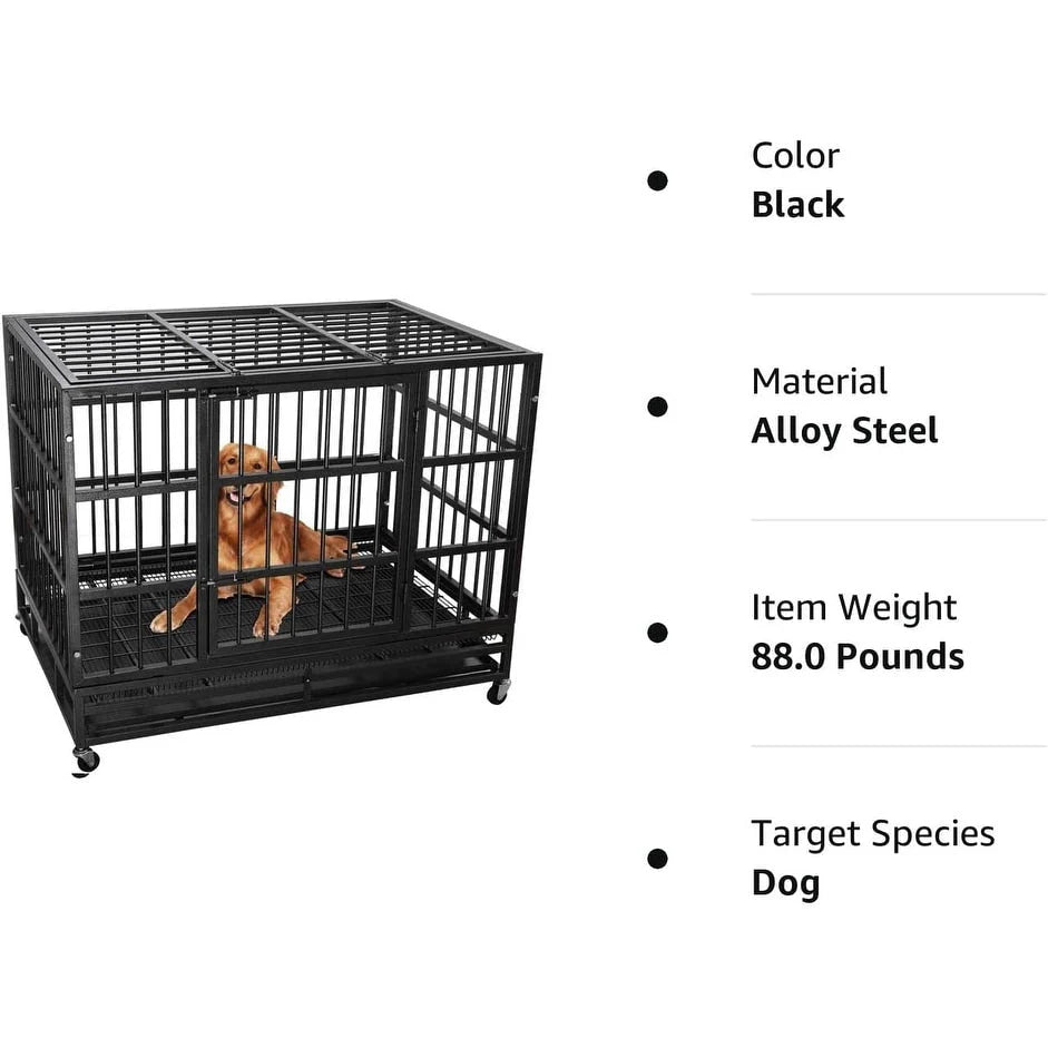 BOSSIN 48/38 Zoll Schwerlast-Hundebox, unverwüstlich, ausbruchsicher, mit feststellbaren Rollen