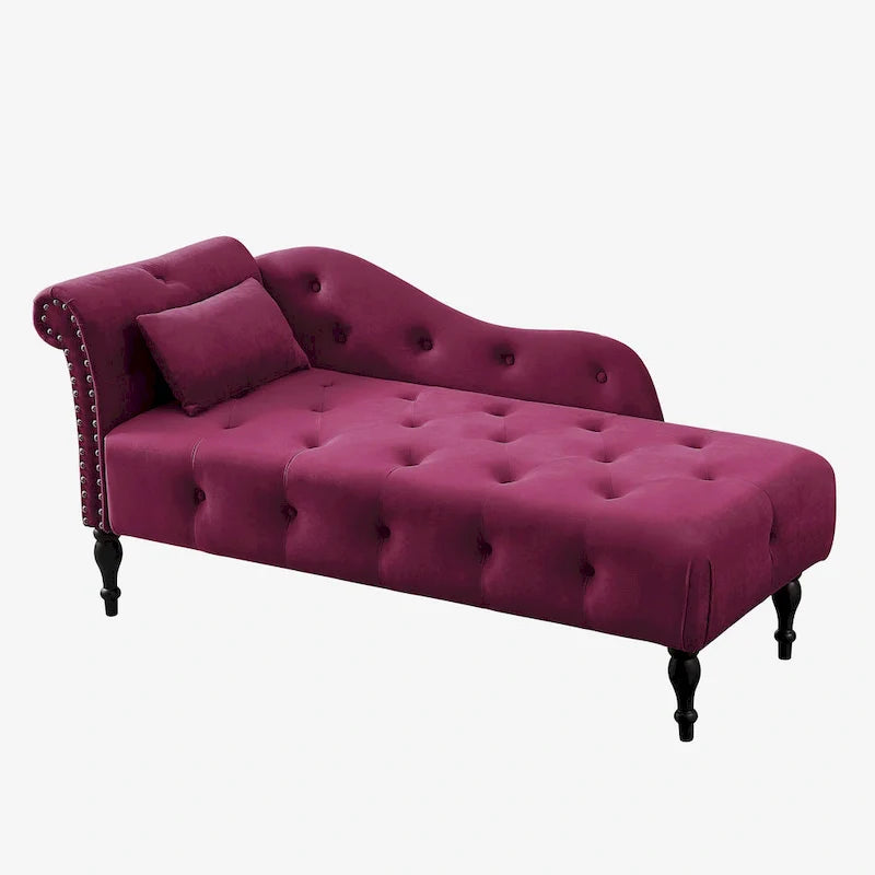 Moderne 60.6 Samt gepolsterte Knöpfe getuftete Chaiselongue mit Massivholzbeinen und Ziernägeln
