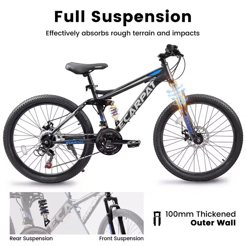 Okak 27,5 Zoll Mountainbike mit doppelter Federung vorne und hinten, 21-Gang Dirt Bike mit mechanischer Scheibenbremse, Erwachsenenfahrrad für Herren und Damen