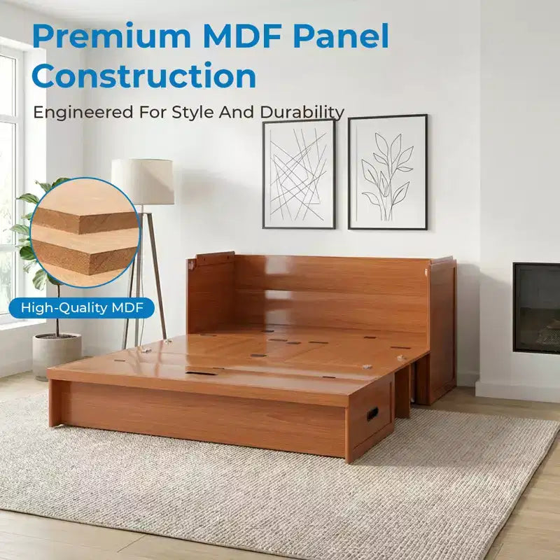 Mjkone Queen Size Wandelbares Murphy-Schrankbett mit USB-Ladefunktion, Schubladen, keine Matratze enthalten