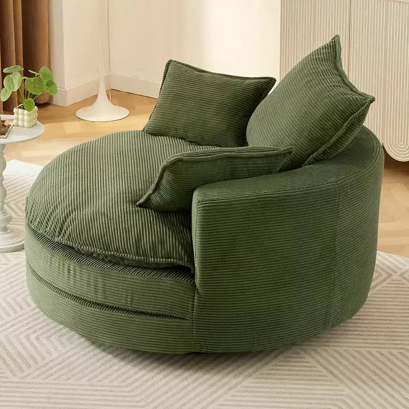 360° drehbarer Loungesessel, drehbarer runder Fass-Sessel mit Kissen für das Wohnzimmer