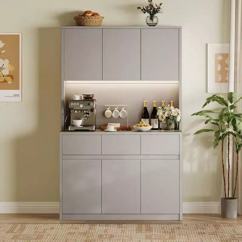 71 Zoll Küchenschrank, Aufbewahrungsschrank mit LED-Beleuchtung und Steckdosen, Buffet-Schrank mit Mikrowellenständer, verstellbare Regalböden