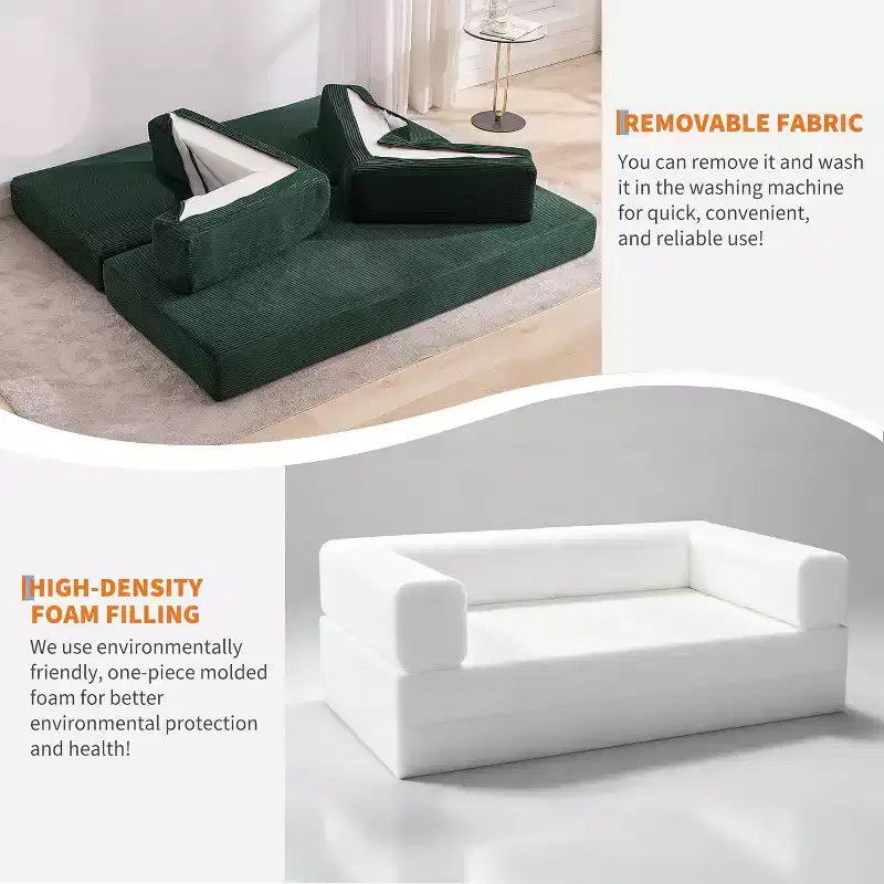 5-in-1 Schlafsofa, 78.8 Modulares Cord-Schlafsofa mit stabilem Rahmen, Multifunktions-Futon für kleine Räume, Wohnzimmer und Gästezimmer