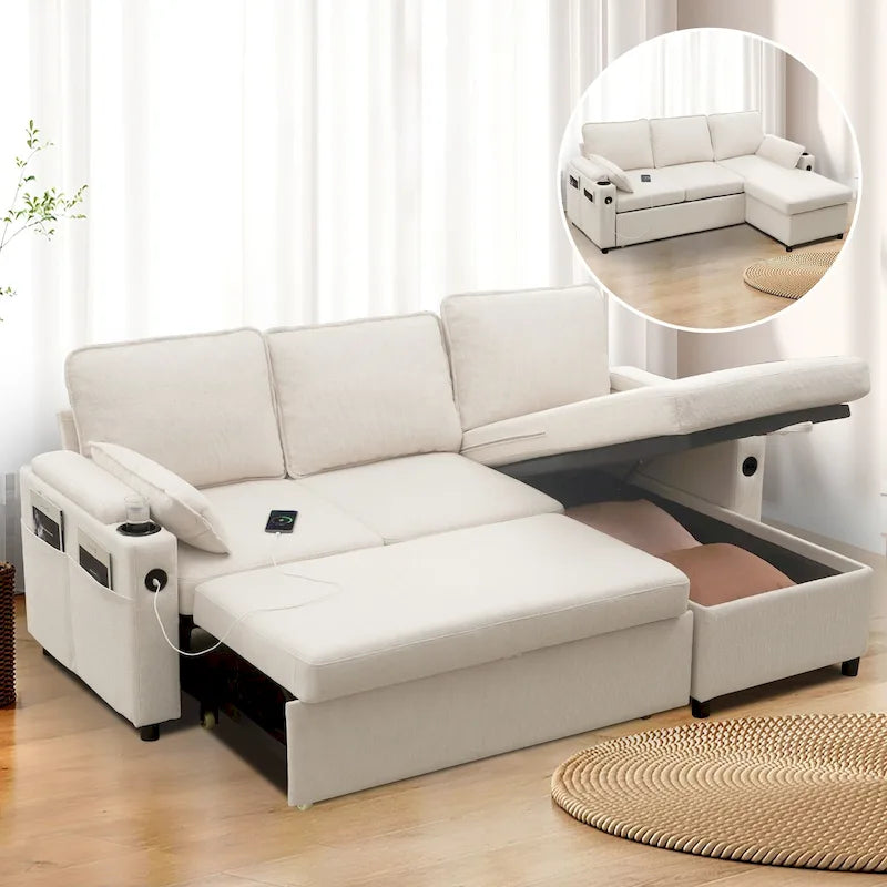 80 L-förmiges Schlafsofa, Sofabett mit Ausziehbett, umwandelbares Schlafsofa