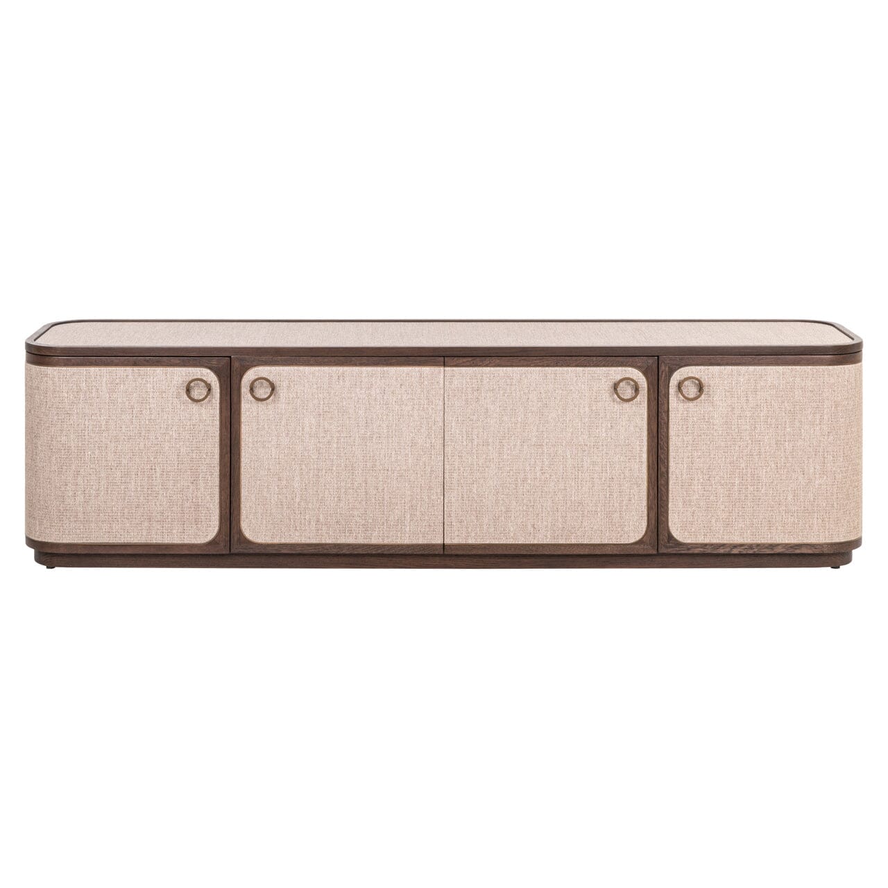 TV-Schrank mit 4 Türen, Leinen & Dunkelbraun Eiche