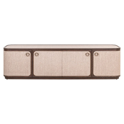 TV-Schrank mit 4 Türen, Leinen & Dunkelbraun Eiche
