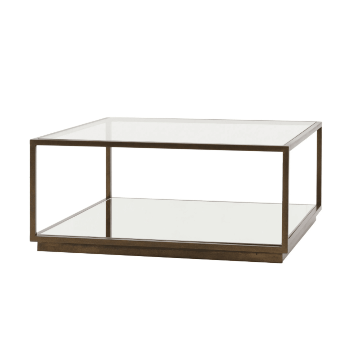 Couchtisch aus Bronze und Glas mit Spiegelablage