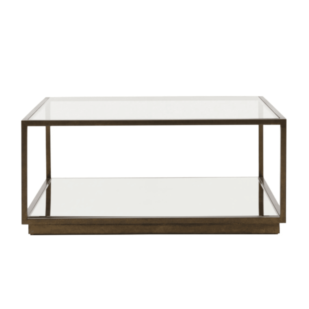 Couchtisch aus Bronze und Glas mit Spiegelablage