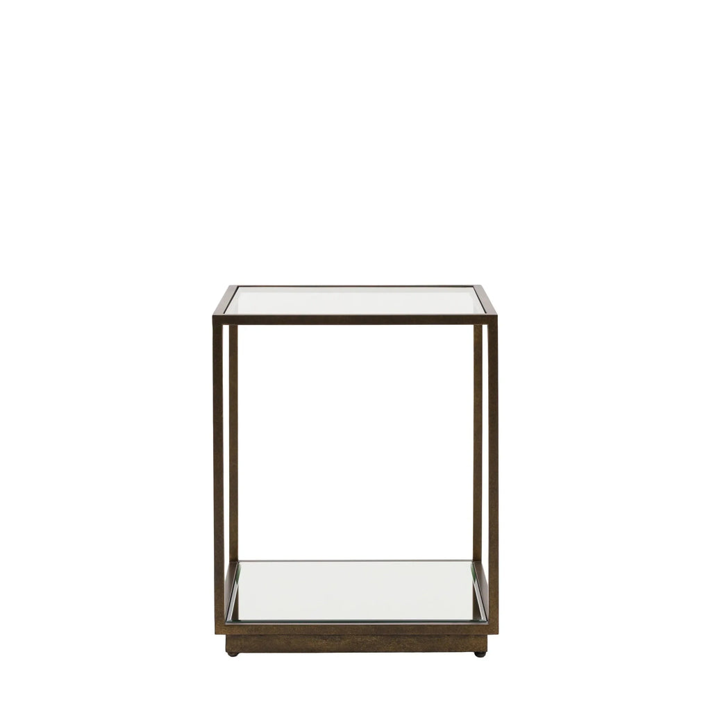 Bronze- und Glasbeistelltisch mit verspiegelter Ablage