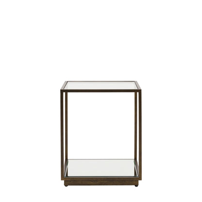 Bronze- und Glasbeistelltisch mit verspiegelter Ablage