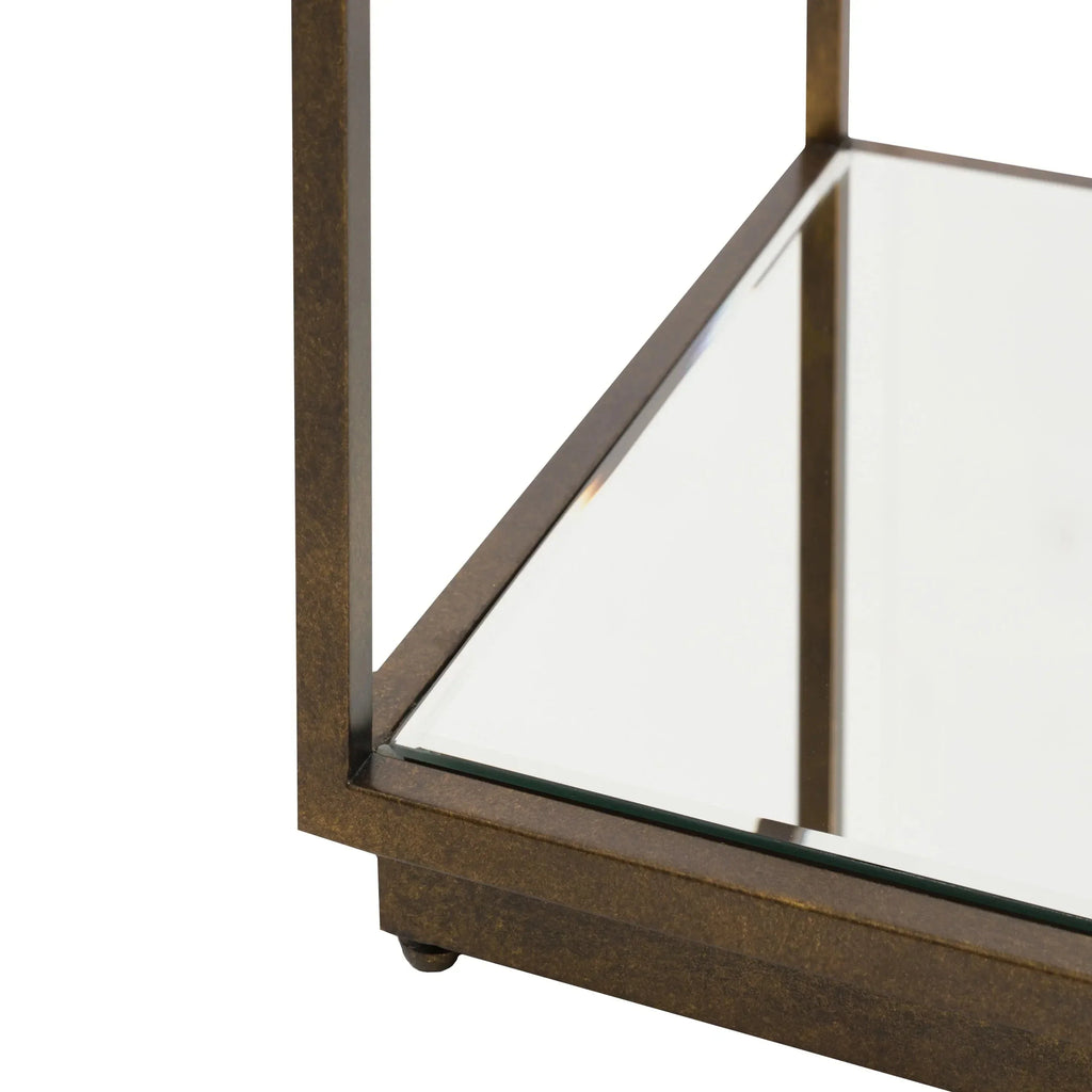 Bronze- und Glasbeistelltisch mit verspiegelter Ablage