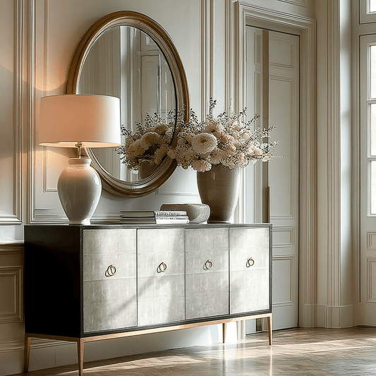 Sideboard mit 4 Türen, Schagrin-Effekt und Goldfüßen