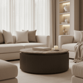 Brauner runder gerippter Couchtisch mit Travertinplatte