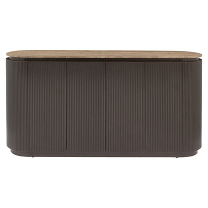 Braunes geripptes Sideboard mit Travertinplatte