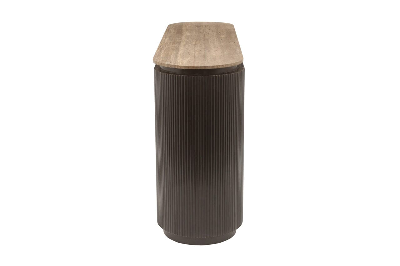 Braunes geripptes Sideboard mit Travertinplatte