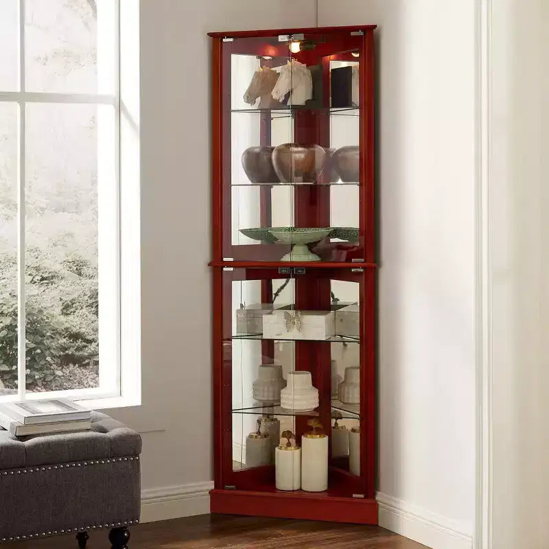 Eck-Vitrinenschrank, Kirsche/Nussbaum, 4-türige Glasvitrine