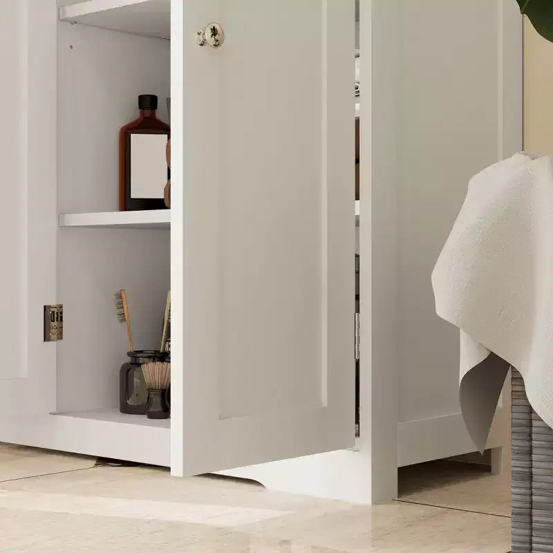 HOMCOM Badschrank mit verstellbarem Regal, freistehender Badezimmer-Aufbewahrungsschrank mit 4 Schubladen und 2 Türen, Weiß
