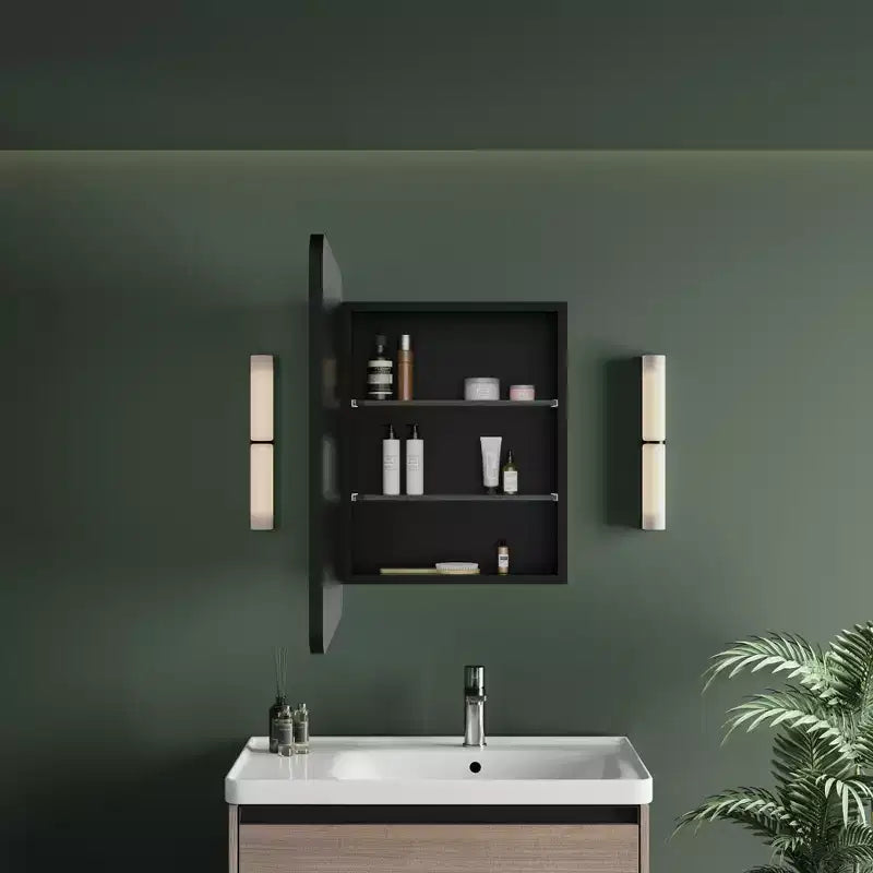 Schwarzer / Weißer / Goldener LED-Spiegelschrank, einzelne Tür, links- oder rechts angeschlagen, Einbau- oder Wandmontage