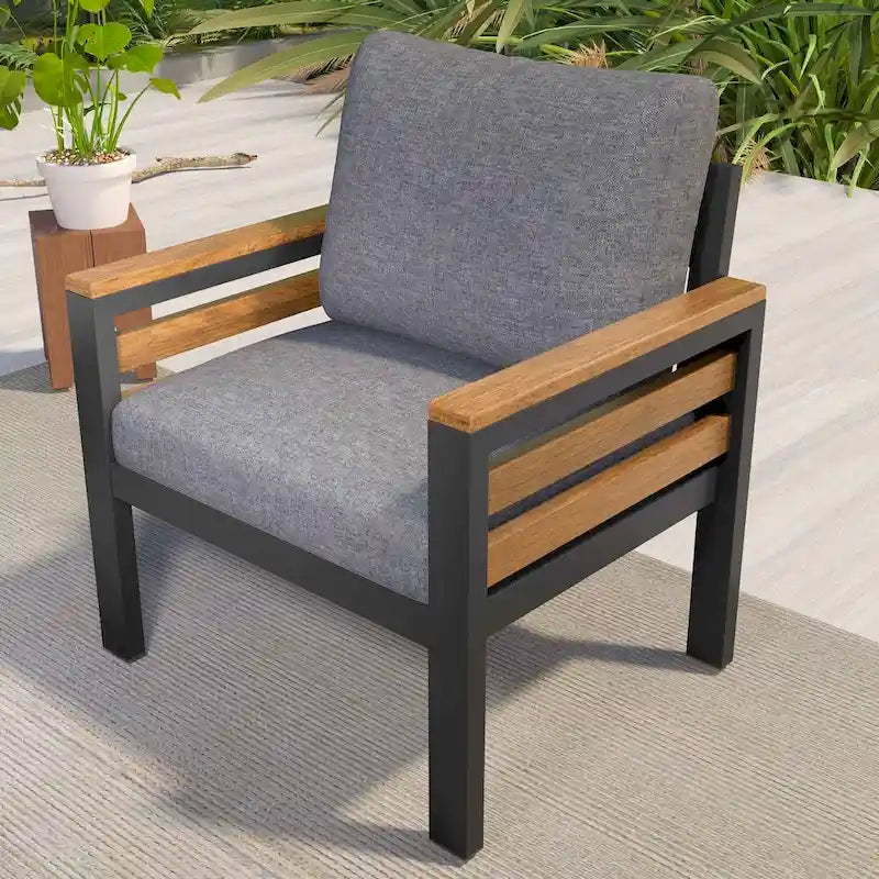 4-teiliges Outdoor-Sofa-Set für 5 Personen mit Couchtisch aus Massivholz und abnehmbaren Kissen