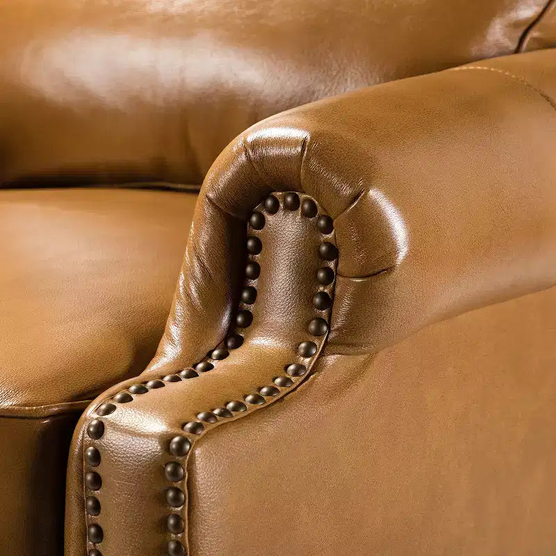 2er-Set Elisabete Modern Wingback Echtleder-Liegesessel mit Vintage-Nagelkopfleiste für Wohn- und Schlafzimmer | ART OF LIVING DESIGNS